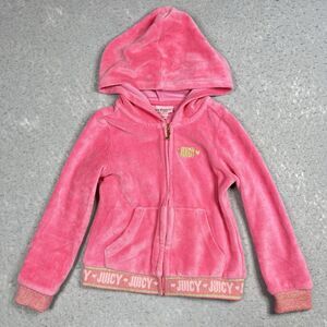 JUICY COUTURE Girls 3T Pink Velour Zip Hoodie Bling Cuffs & Logoed Waistband